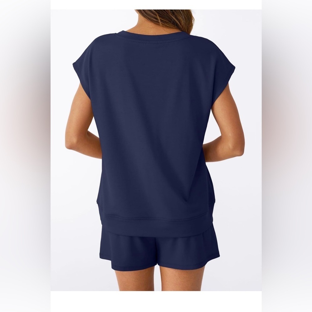 🆕Casual V-Neck Drawstring Short Set - Picture 2 of 3